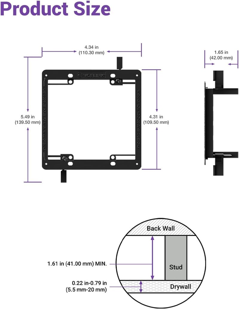 VCELINK 2 Gang Low Voltage Mounting Bracket, Flush Low Voltage Box for Network, HDMI, Coaxial, Speaker, Telephone Cables, Black, 5 Pack - Image 2